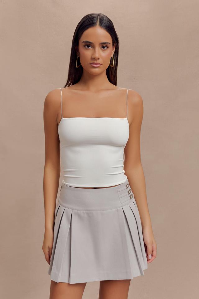 Angie Pleated Buckle Mini Skirt - Grey Product Image