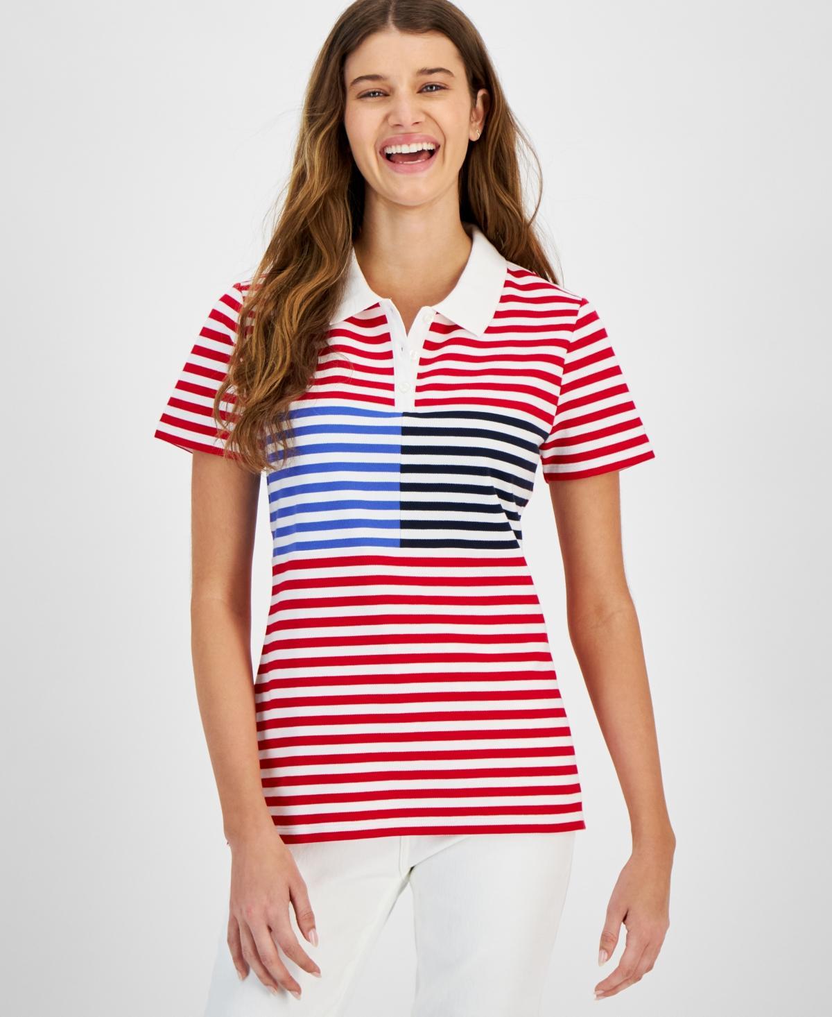 Tommy Hilfiger Womens Striped Short Sleeve Polo Shirt - Scar Product Image