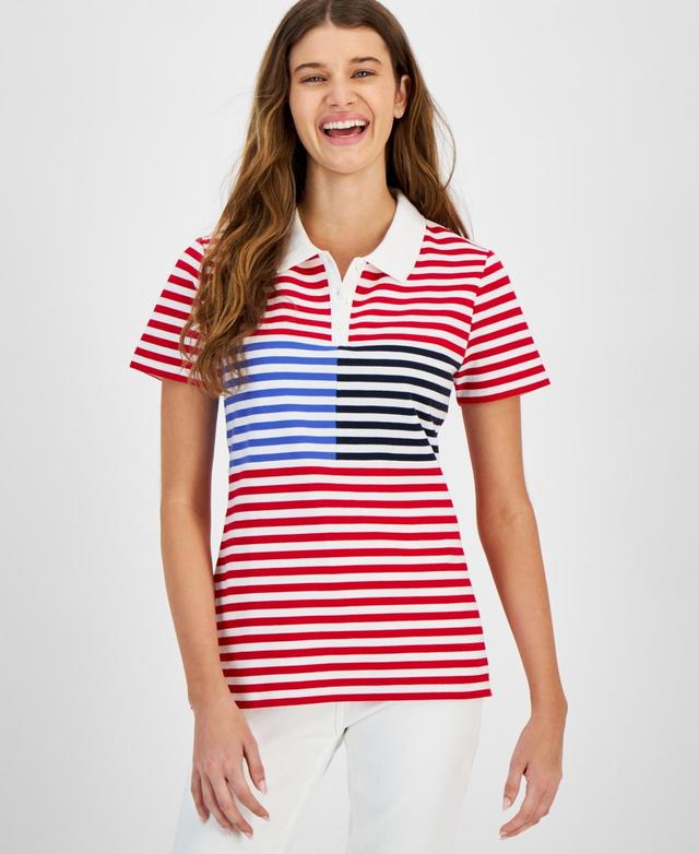 Tommy Hilfiger Womens Striped Short Sleeve Polo Shirt - Scar Product Image