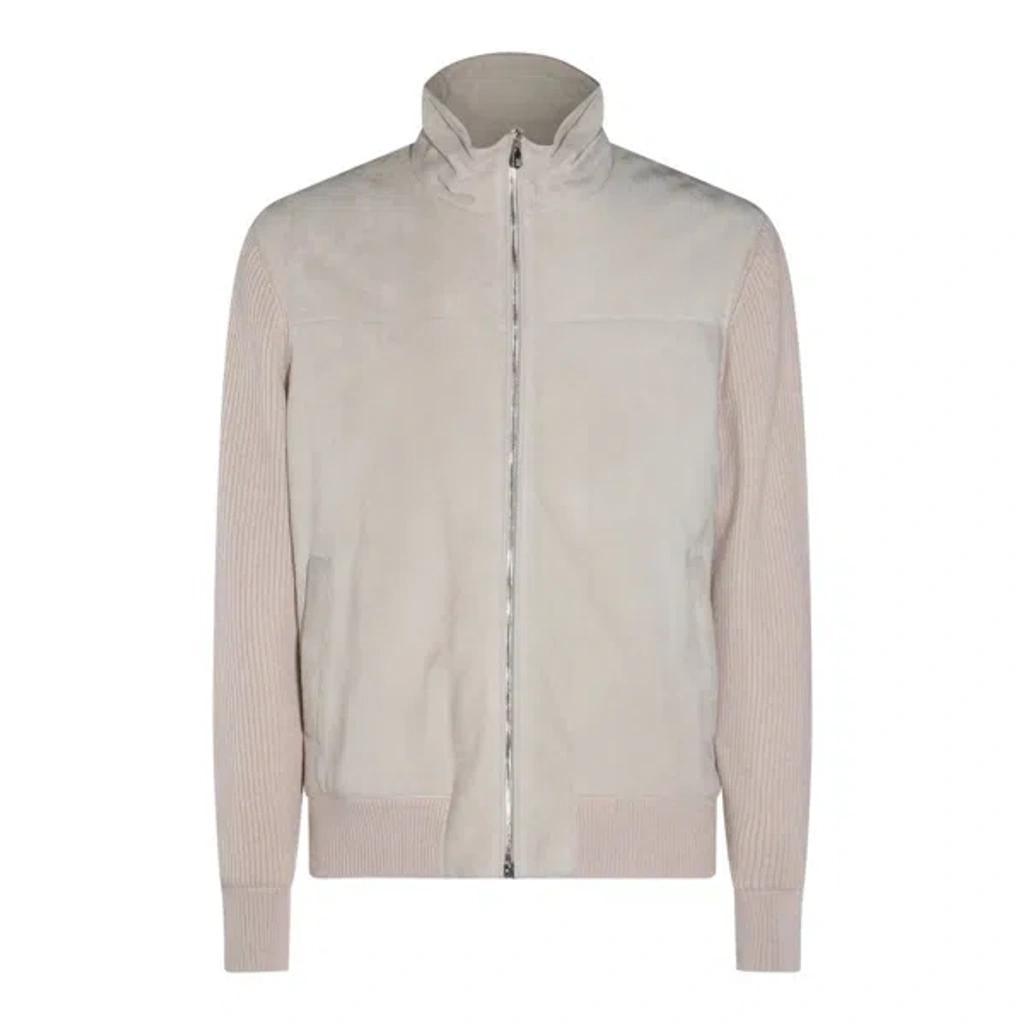 Panelled Zipped Padded Jacket In Beige Product Image