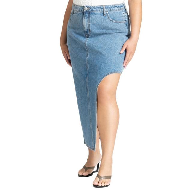 Eloquii Womens High Low Asym Hem Denim Skirt Product Image