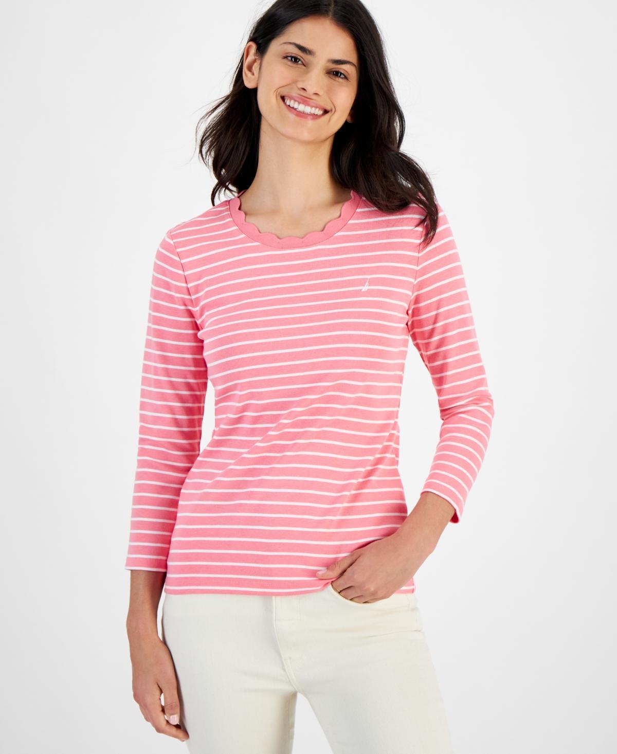 Nautica Jeans Womens Cotton Striped 3/4-Sleeve Top - Conft Product Image