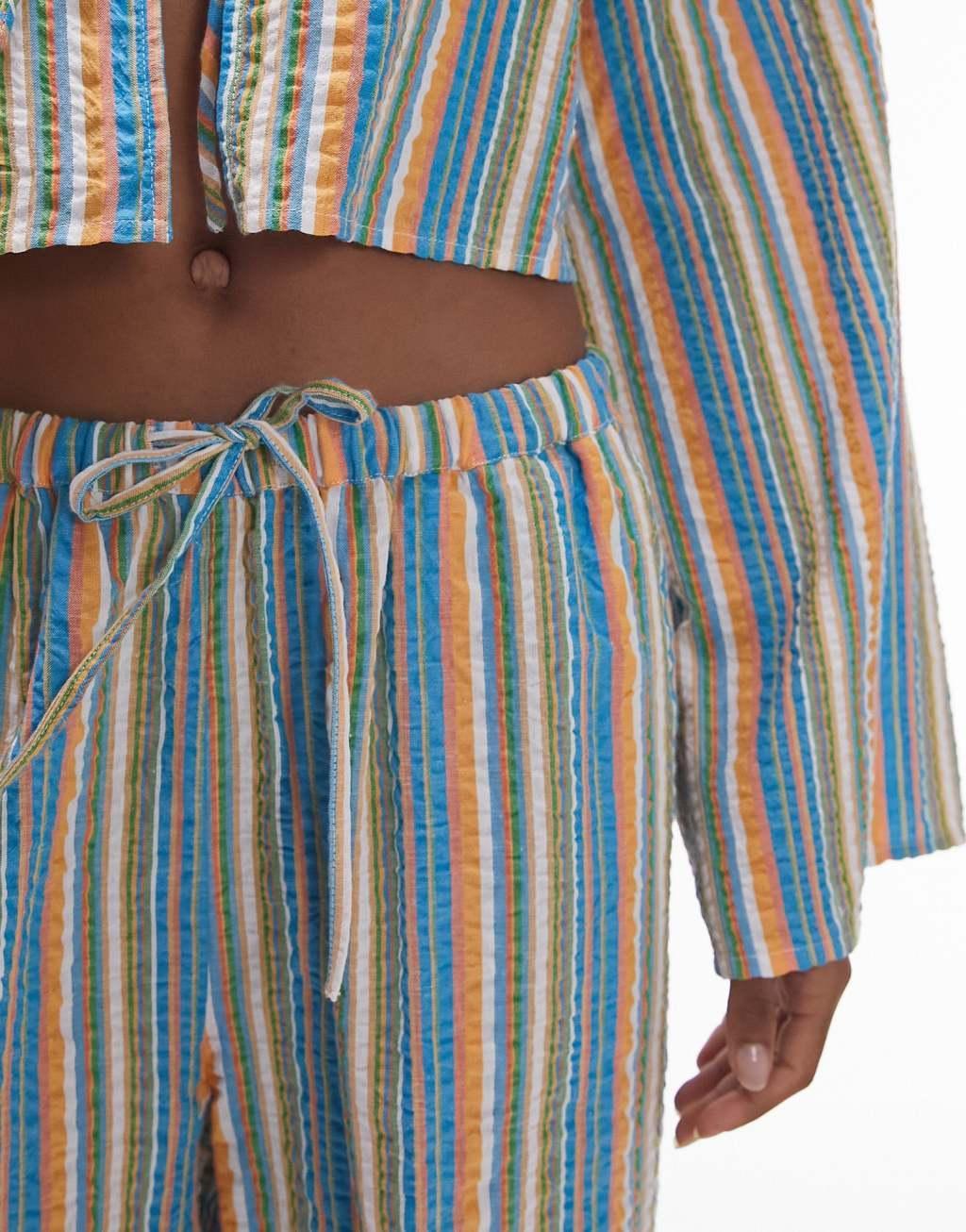 Topshop seersucker striped wide leg beach pants in multi - part of a set Product Image