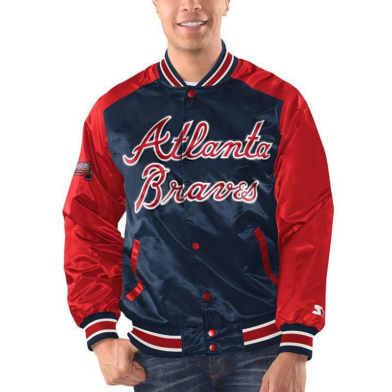 Mens Starter /Red Atlanta Braves Varsity Satin Full-Snap Jacket Blue Product Image