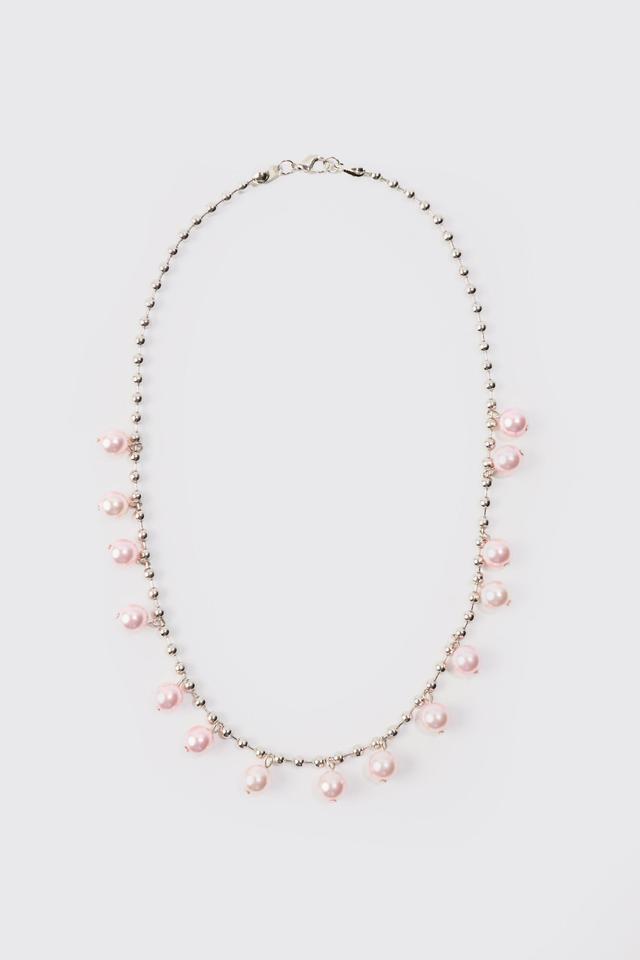 Pearl Bead Necklace In Silver | boohooMAN USA Product Image