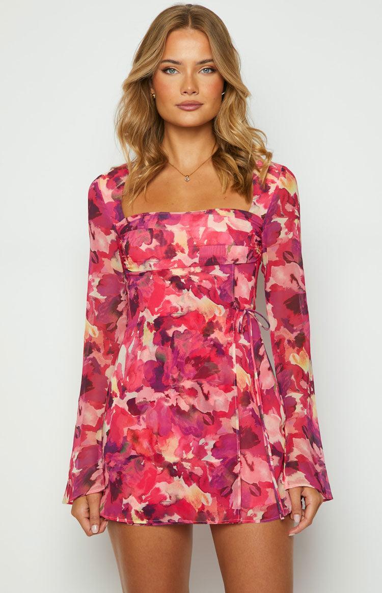 Lucy Pink Print Long Sleeve Mini Dress Product Image