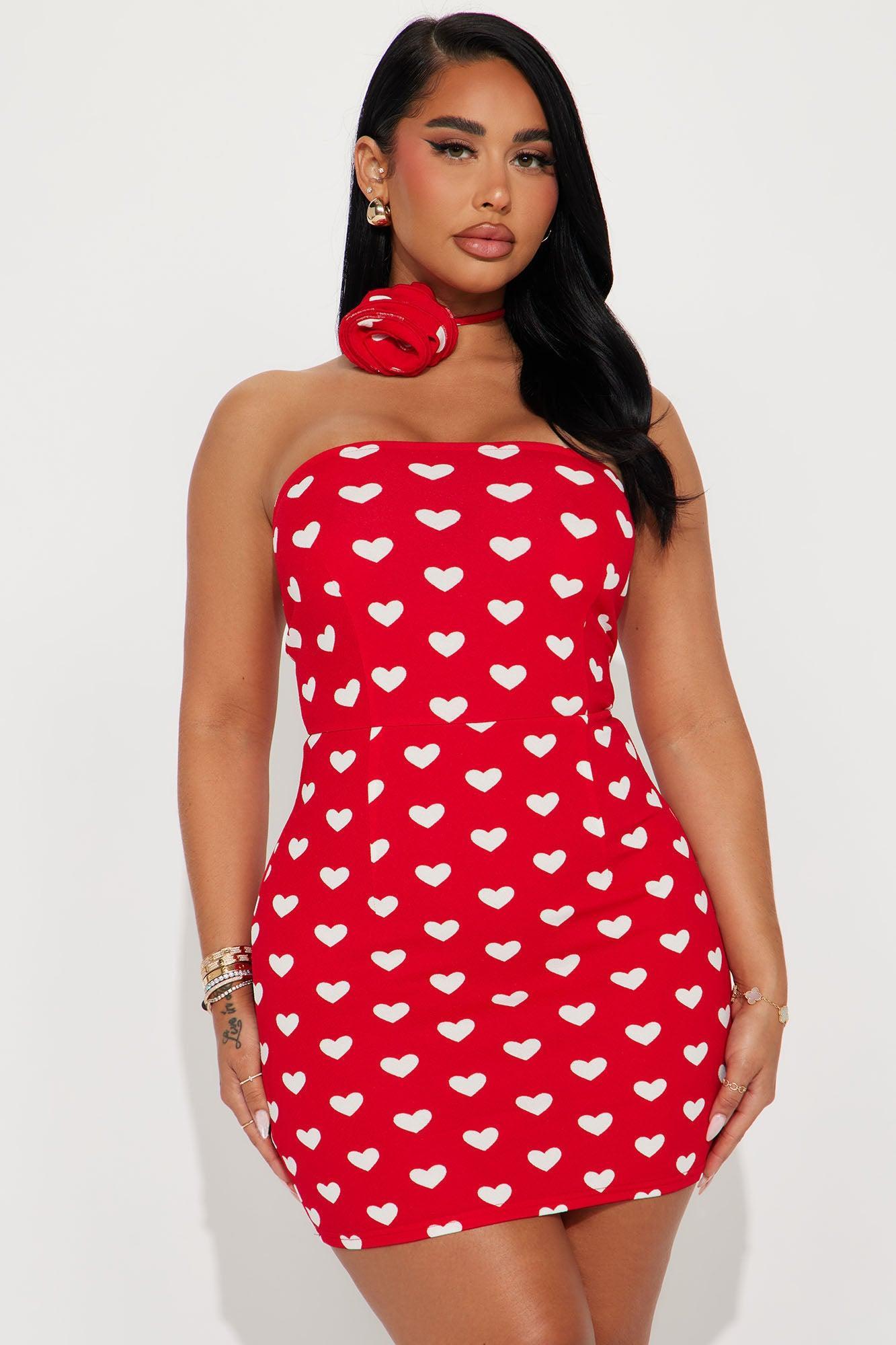 Steel Your Heart Mini Dress - Red/White Product Image