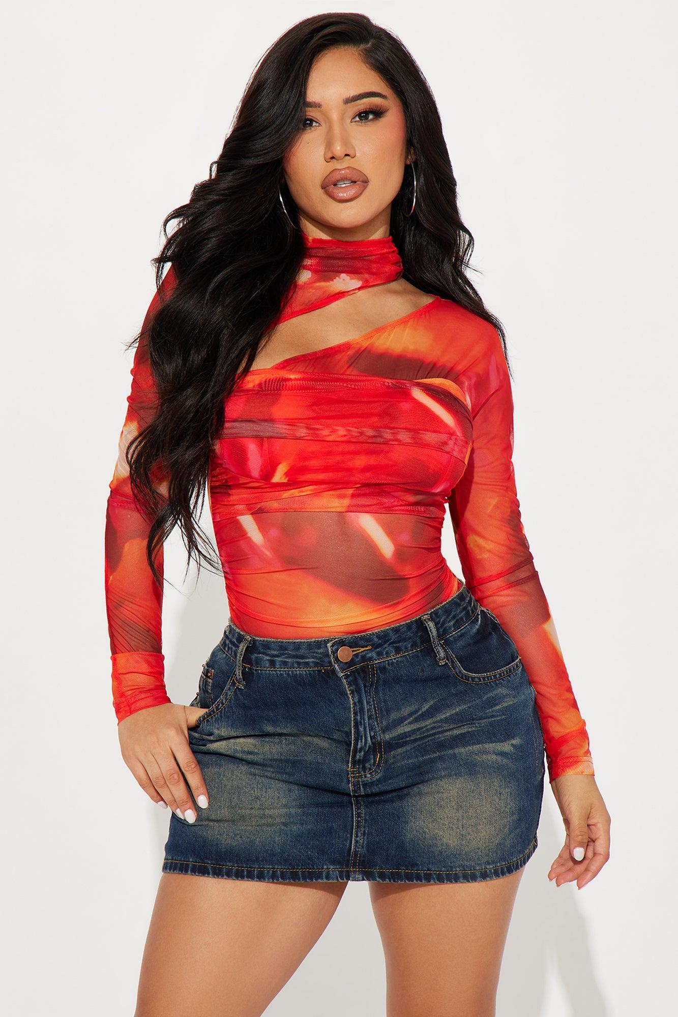 Cabo Sunsets Mesh Bodysuit - Red/combo Product Image