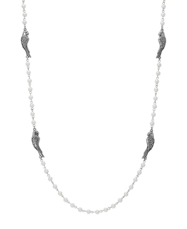 1928 Pewter Parrot Pearl Chain Necklace, Womens, White Product Image