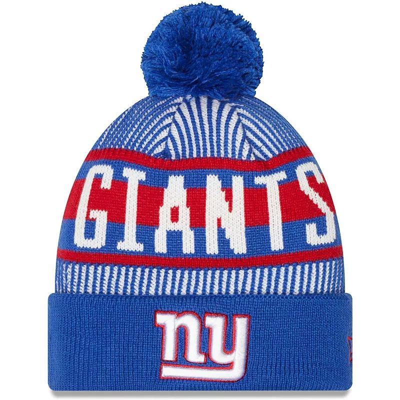 Mens New Era Royal New York Giants Striped Cuffed Knit Hat with Pom Product Image