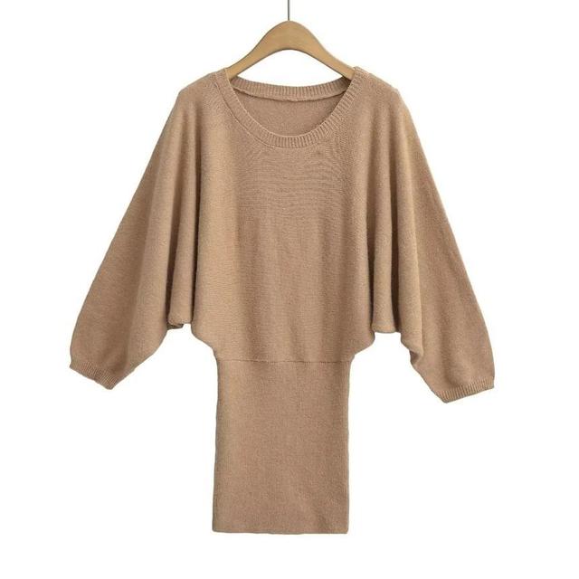 Off Shoulder Plain Mini Sweater Dress Product Image