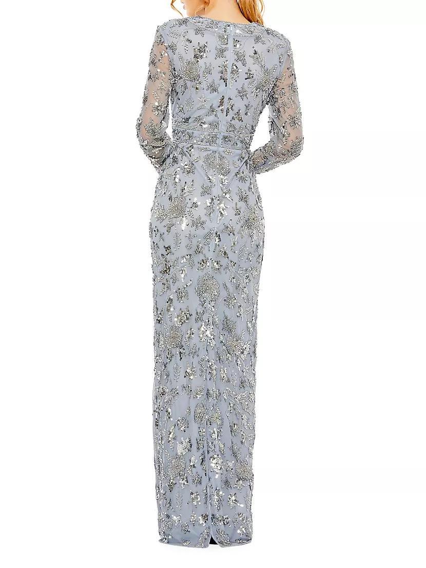 Sequined Long-Sleeve Column Gown Product Image