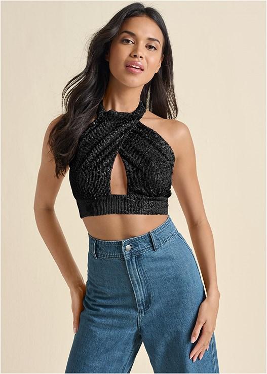 Sequin Halter Crop Top Product Image