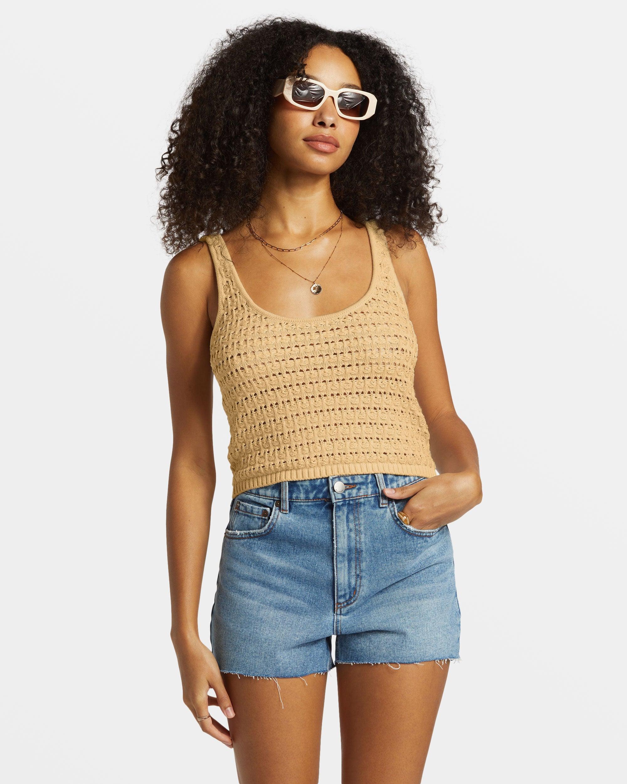 Hot Shot Crochet Tank Top - Hemp 2 Female Product Image