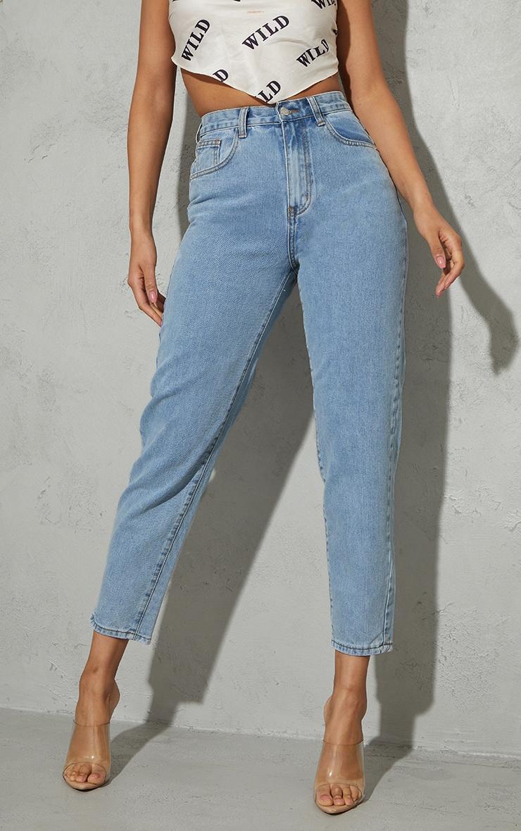 Light Blue Wash Bum Shape Mom Jeans Product Image