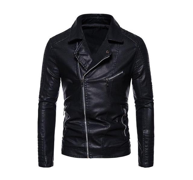 Faux Leather Zip Biker Jacket Product Image