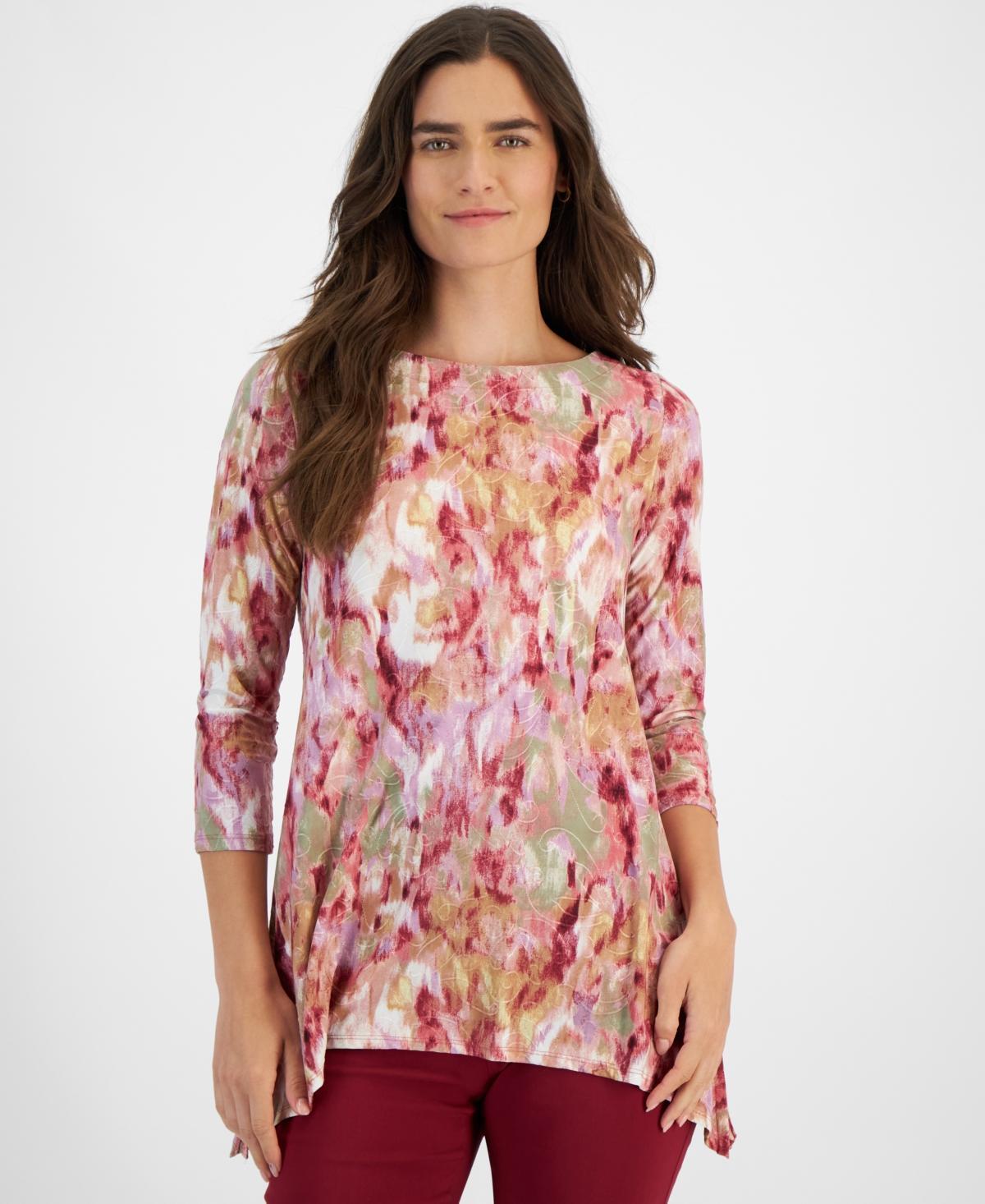 Jm Collection Womens Printed Jacquard 3/4-Sleeve Top, Created for Macys Product Image