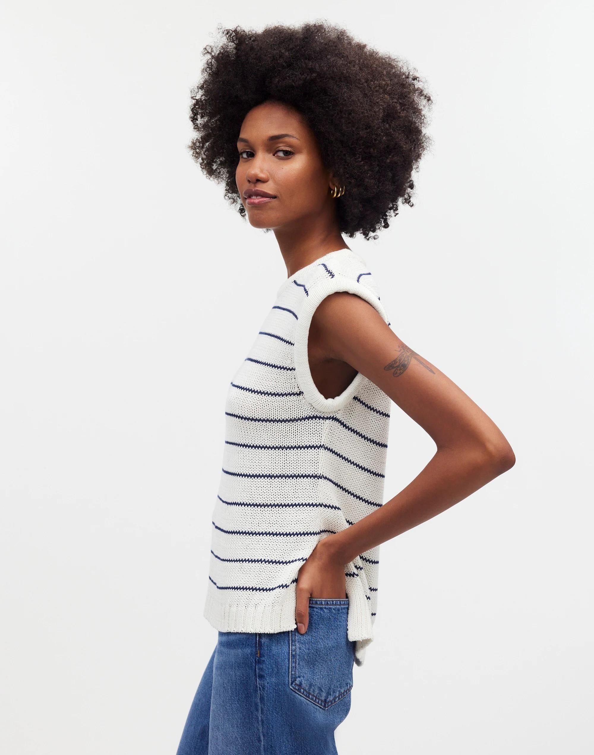 Puff-Trim Sweater Vest in Stripe Product Image