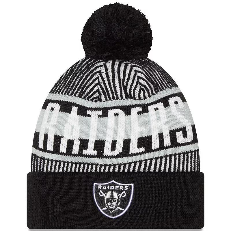 Mens New Era Black Las Vegas Raiders Striped Cuffed Knit Hat with Pom Product Image