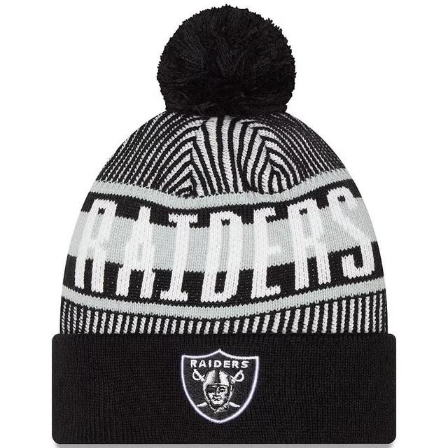 Mens New Era Black Las Vegas Raiders Striped Cuffed Knit Hat with Pom Product Image