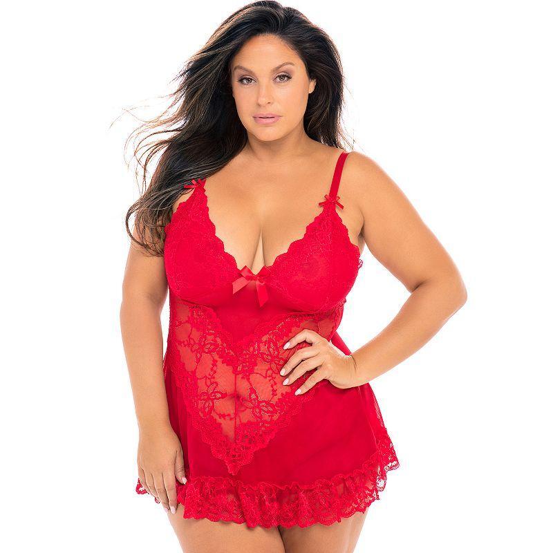 Oh La La Cheri Valentine Soft Cup Babydoll Chemise & G-String Thong Product Image