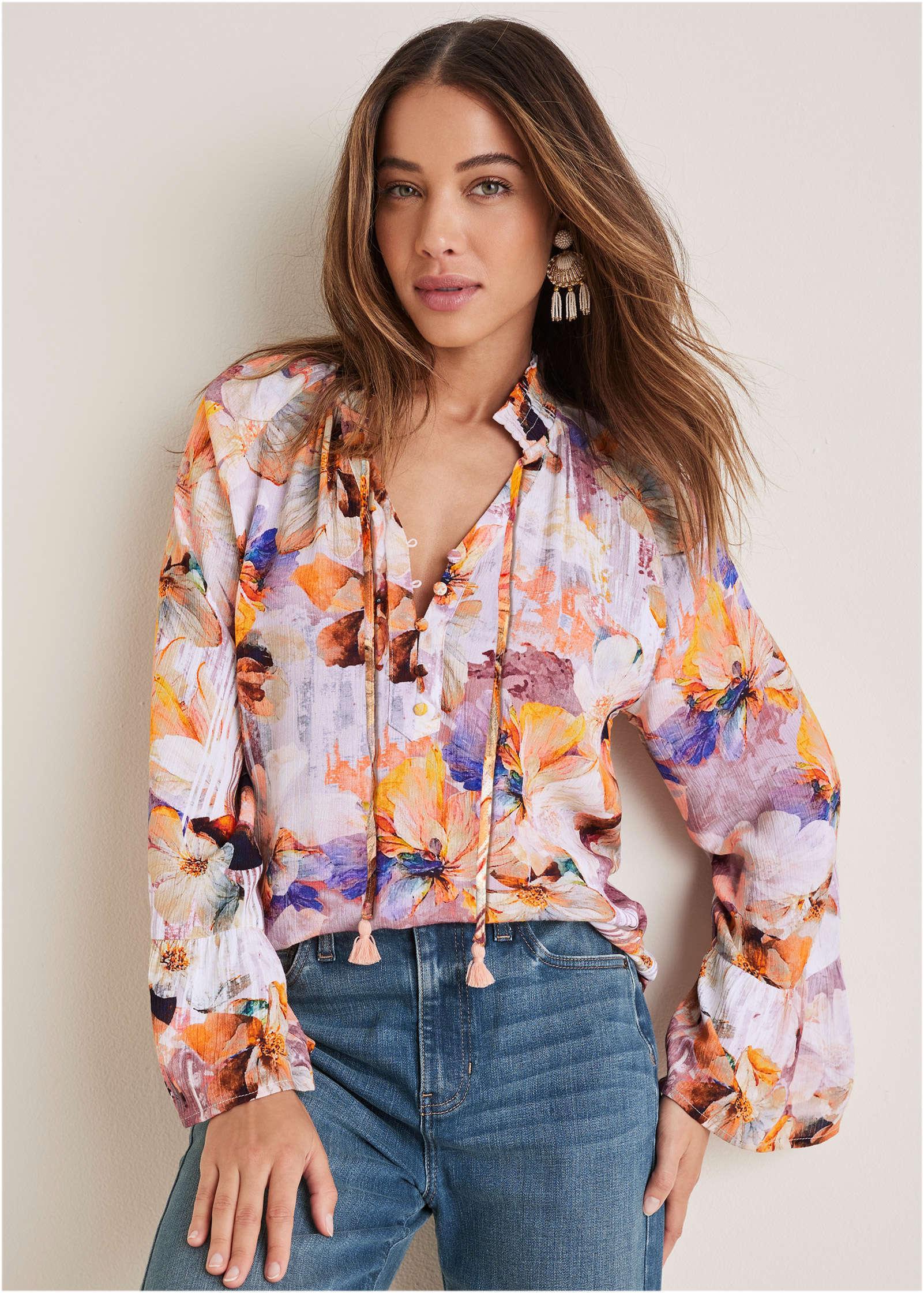 Ruffle Sleeve Floral Blouse - Digital Wildflowers product image