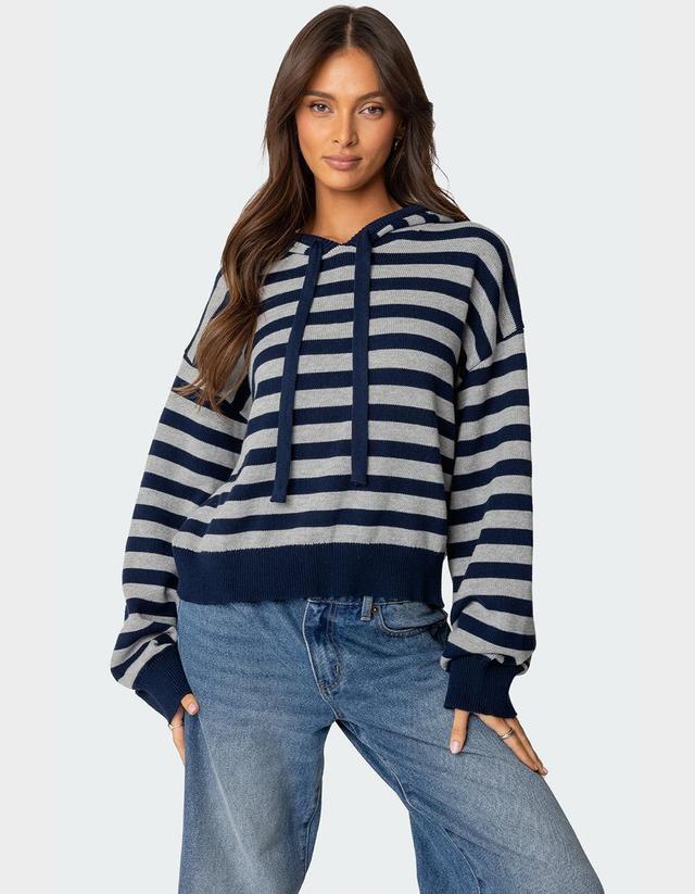 EDIKTED Striped Hooded Knit Sweater Product Image