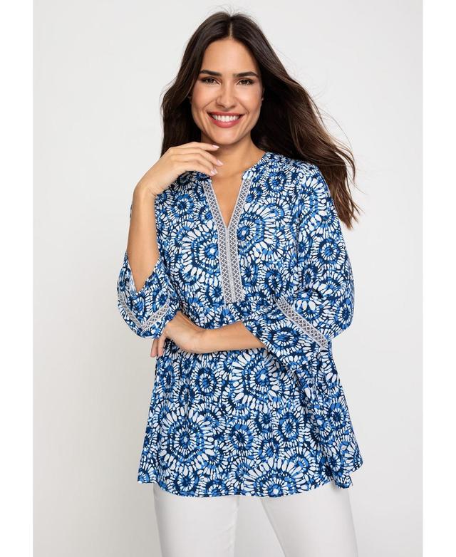 Olsen Womens 3/4 Sleeve Printed Tunic Blouse Product Image