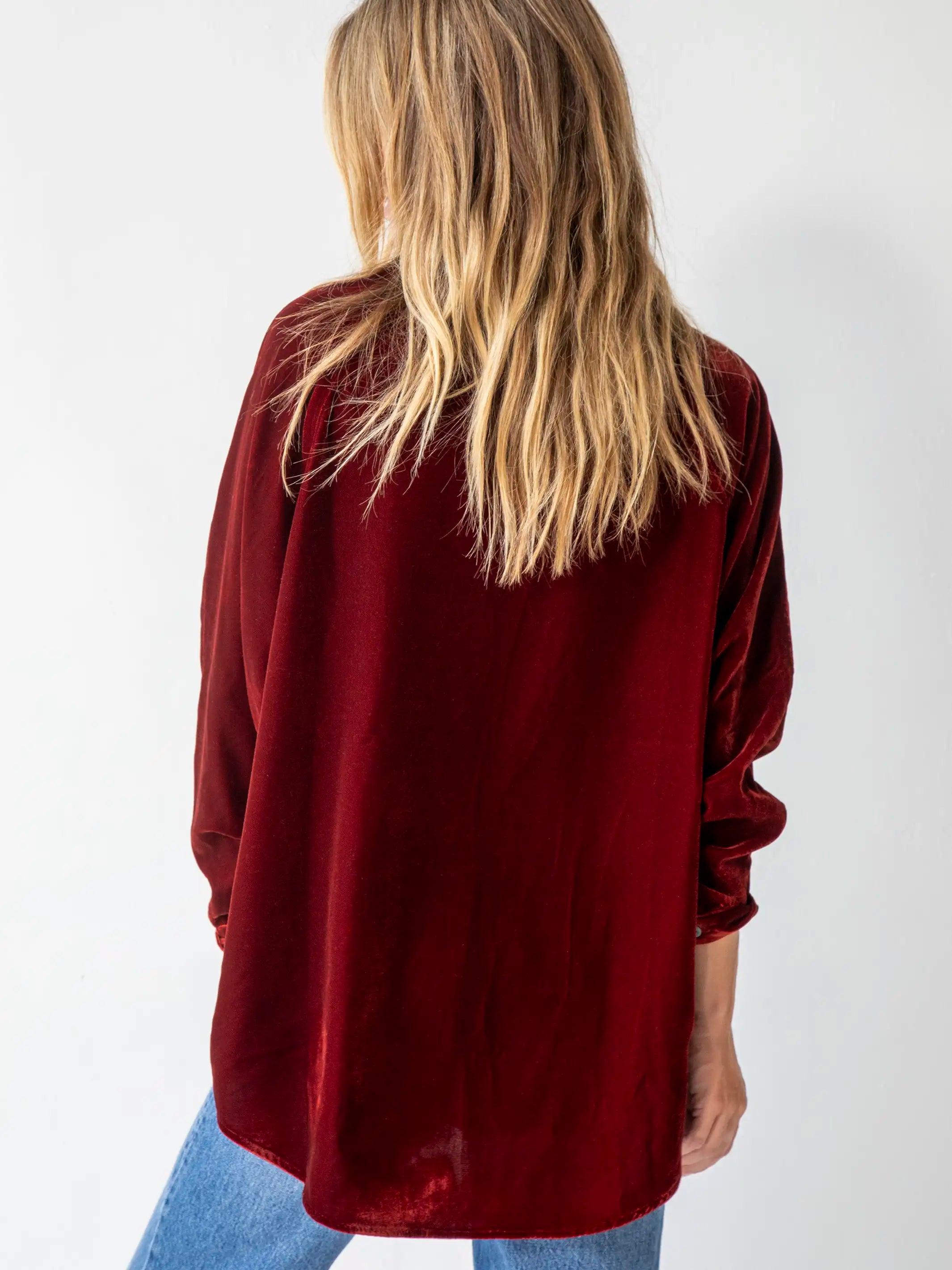 Laid Back Velvet Button Down - Rust Product Image