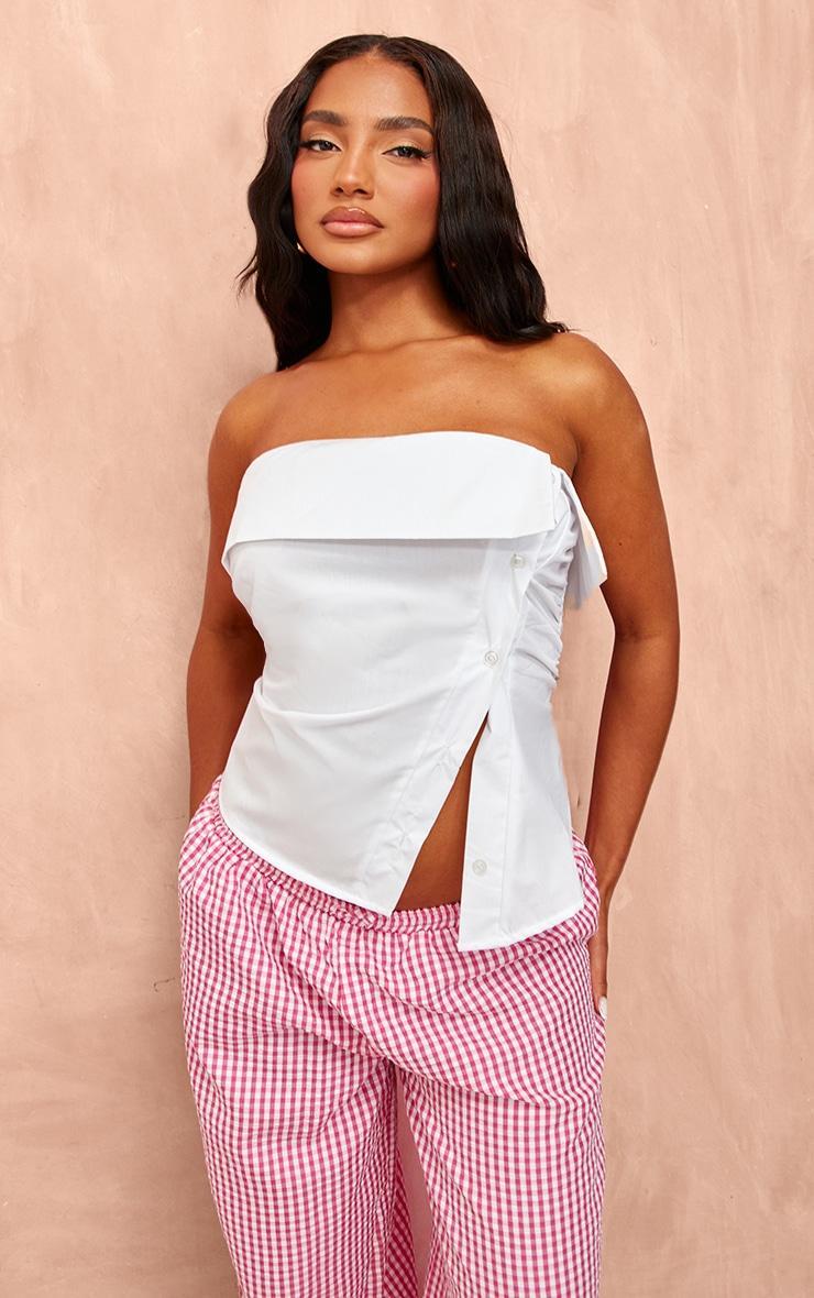 White Off The Shoulder Asymmetric Shirt Product Image