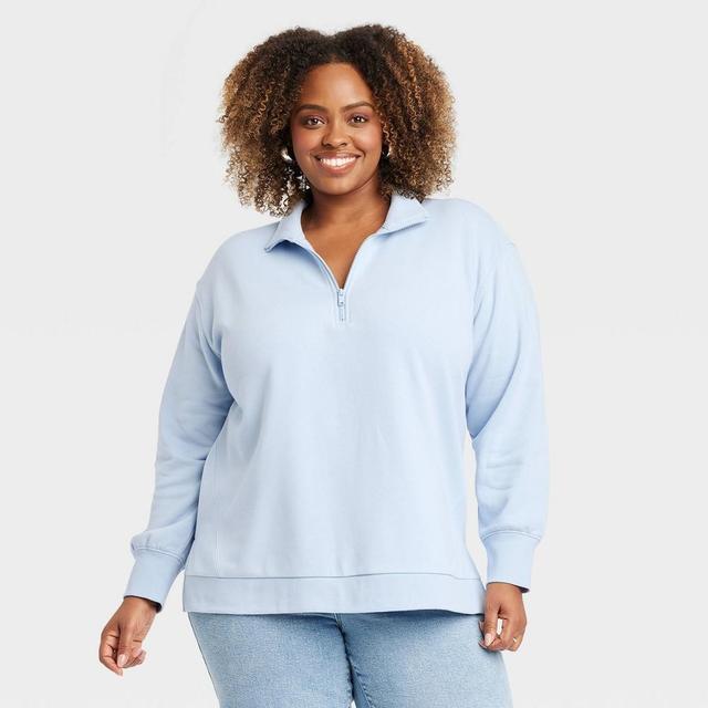 Womens Quarter Zip Pullover Sweatshirt - Ava & Viv Light Blue 2X Product Image