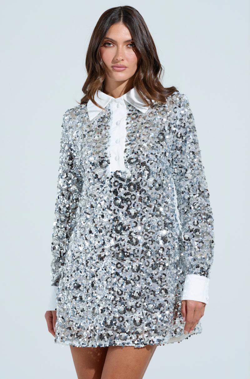 SO POSH BEADED SEQUIN SHIRT DRESS Product Image