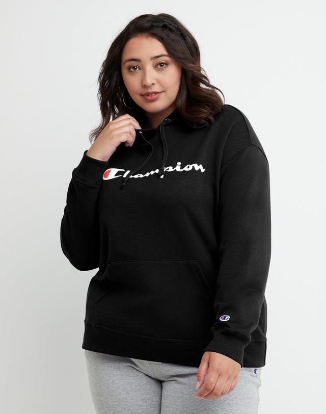 Womens Champion Powerblend Hoodie, Script Logo (Plus Size) Oxford Grey 3X Product Image