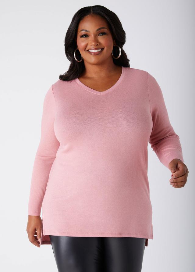 Plus Size Hacci Knit V Neck Top Ashley Stewart Product Image