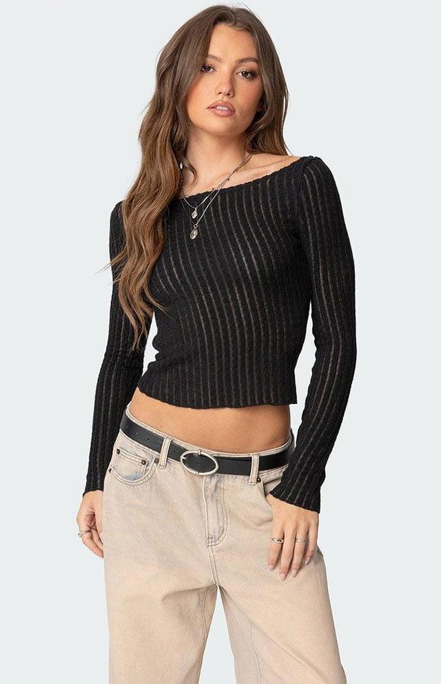 Edikted Women's Textured Sheer Boat Neck Top Product Image