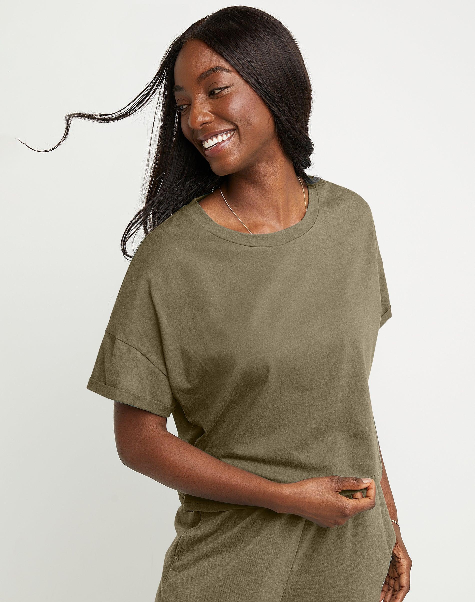 Hanes Originals Women's Cotton Boxy T-Shirt, Rolled Short Sleeves (Plus Size) Product Image