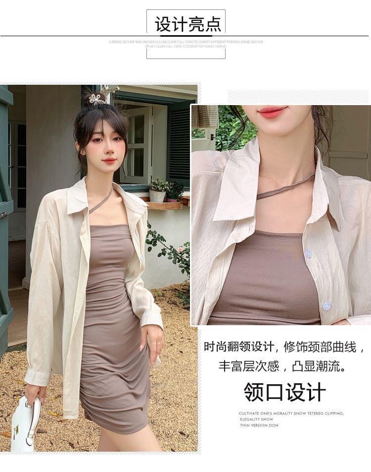 Long Sleeve Collared Plain Shirt Product Image