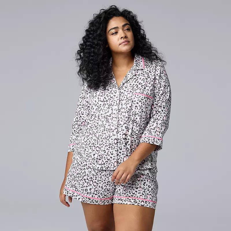 Plus Size Simply Vera Vera Wang 3/4-Sleeve Pajama Top & Boxer Pajama Shorts Set, Womens Product Image