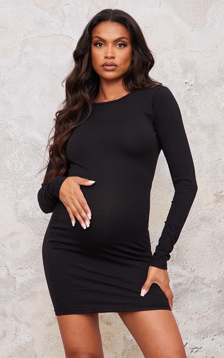 Maternity Black Cotton Tie Scoop Back Mini Dress Product Image