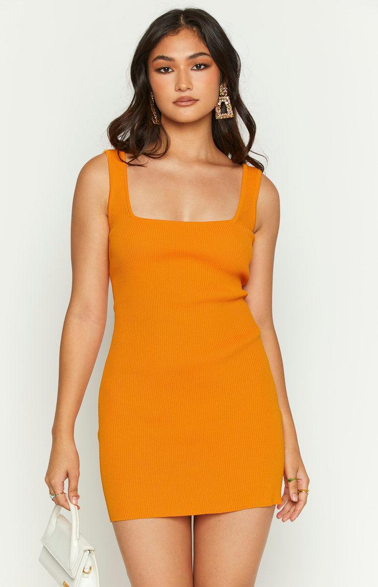 Shani Orange Knit Mini Dress Product Image