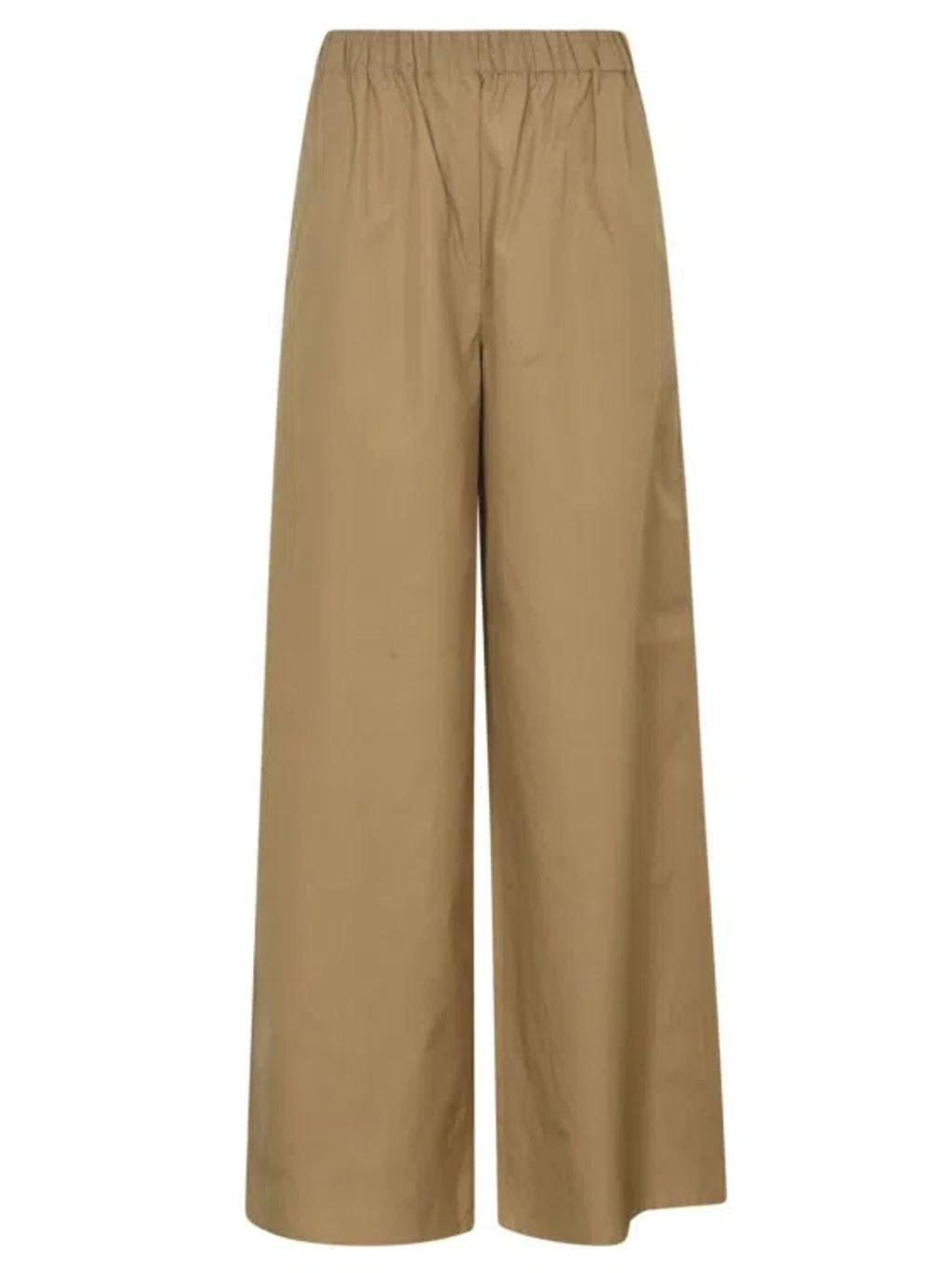 Beige Wide Leg Trousers In Brown Product Image