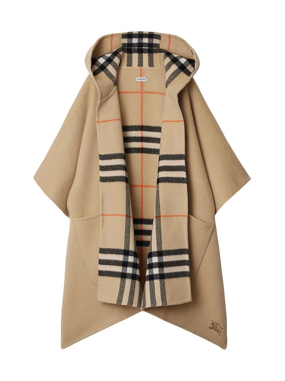 Womens Check Cashmere Hooded Cape Product Image