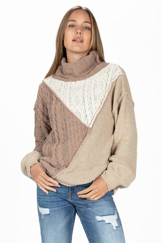 Colorblock Cable Knit Sweater Product Image