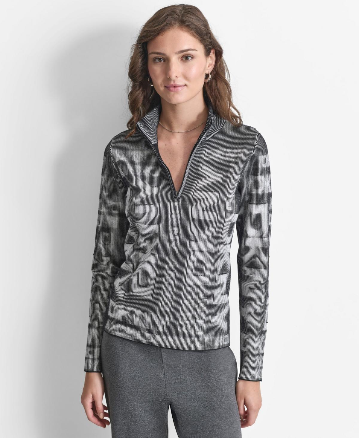 Dkny Womens Quarter-Zip Embossed Sweater - Bk Product Image