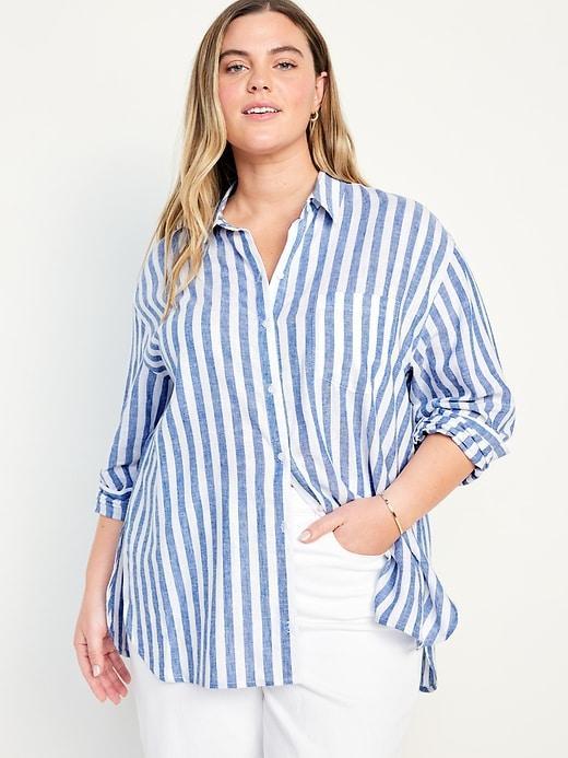 Linen-Blend Button-Down Boyfriend Shirt Product Image