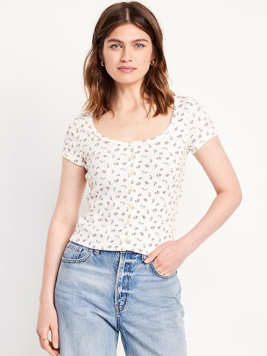 Rib-Knit Button-Down Top product image