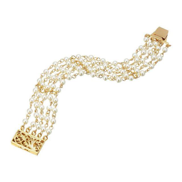 1928 Gold Tone Simulated Pearl Five Row Bracelet, Womens, White Product Image