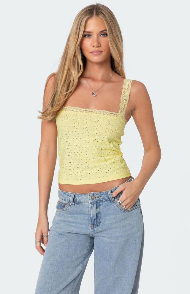 Edikted Women's Virginia Lace Trim Eyelet Tank Top Product Image