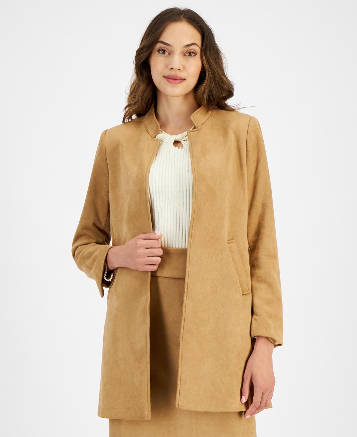 Tahari Asl Womens Faux Suede Stand Collar Jacket Product Image