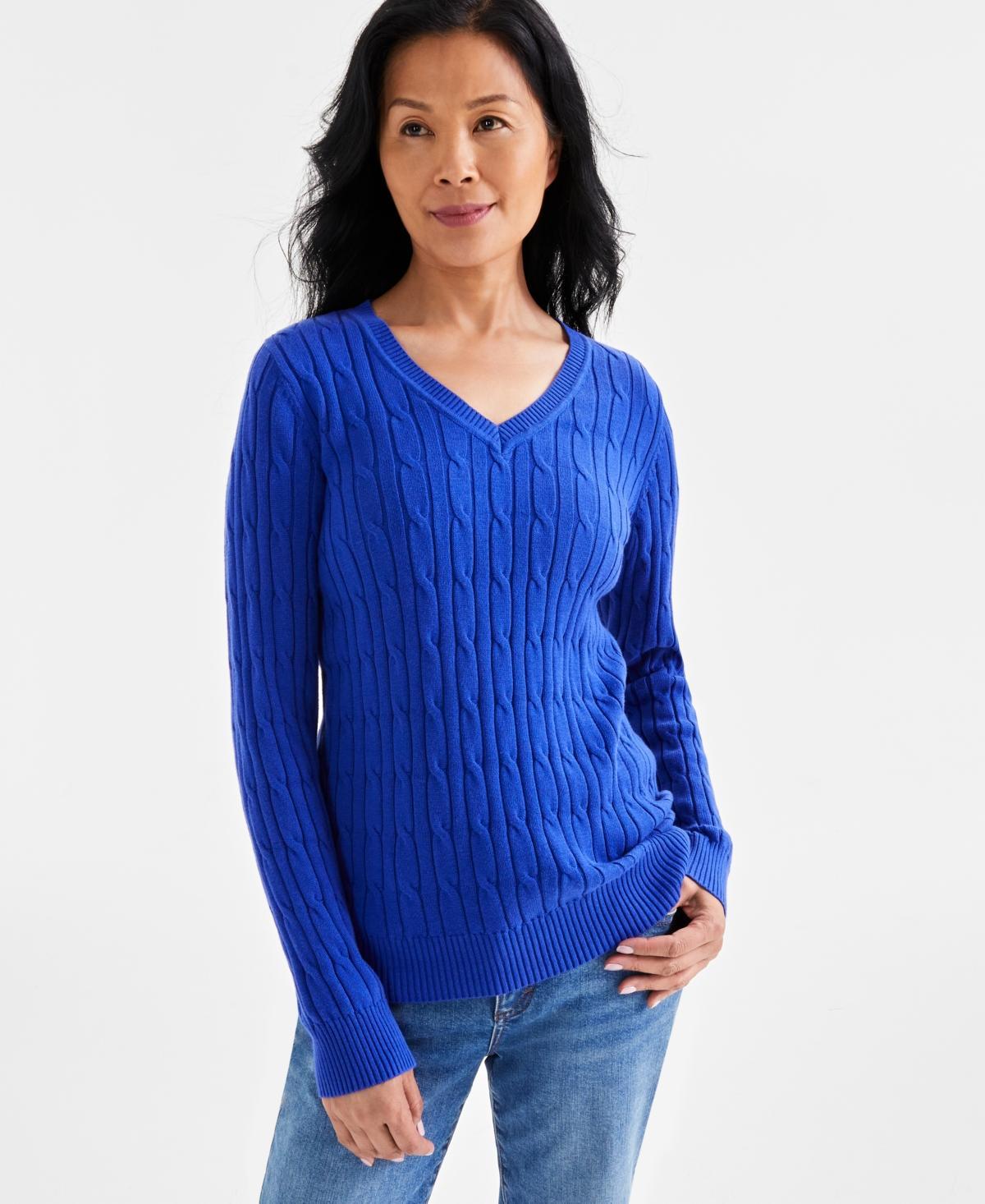 Style & Co Womens Cotton Cable-Knit V-Neck Sweater, Created for Macys Product Image